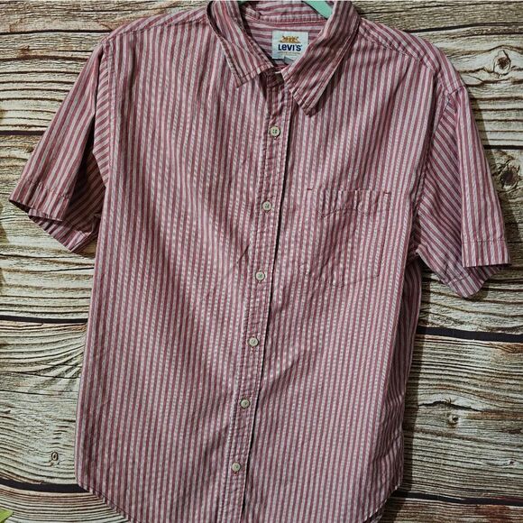 Levi's mens shirt medium red&white strip pre-owned - Picture 1 of 4